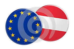 EU Flag Button On Austria Flag Button, 3d illustration on white background