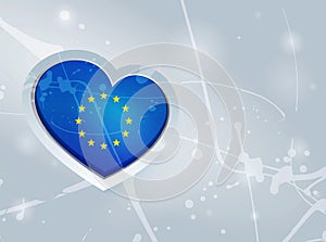 EU Flag in the form of a 3D heart and abstract paint spots background