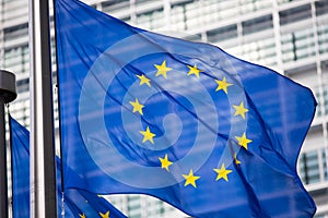 EU flag in front of Berlaymont building photo