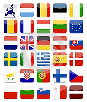 EU Flags Flat Square Icon Set