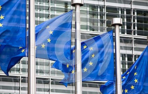 EU flags in front of Berlaymont photo