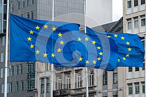 EU flags in front of European Commission in Brussels