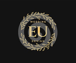 EU Initials letter Wedding monogram logos collection, hand drawn modern minimalistic and floral templates for Invitation cards,