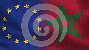 EU and Morrocco Realistic Half Flags Together photo