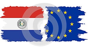 EU and Paraguay grunge flags connection vector