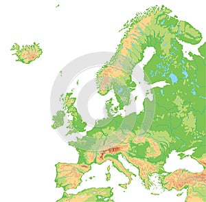High detailed Europe physical map.