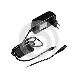 EU plug wall AC adapter with switch isolated on white background