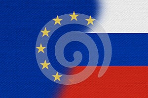 EU and Russian flag background
