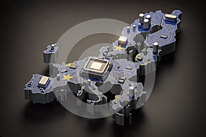 EU semiconductor industry, computer chips manufacturing and artificial intelligenceconcept. Motherboard with CPU processor in