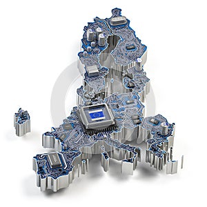 EU semiconductor industry, computer chips manufacturing and artificial intelligenceconcept. Motherboard with CPU processor in