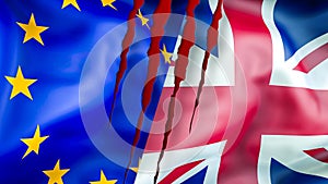 EU and UK flags. Brexit 3D Waving flag design. EU UK flag, pictures, wallpaper, image. EU UK rights concept. The national flag of