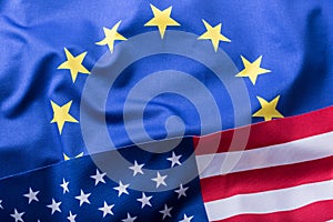 EU and USA. Euro flag and USA flag