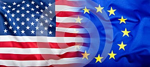 EU and USA. Euro flag and USA flag