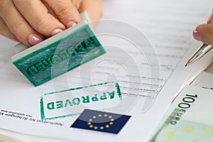 EU visa application approved. Document applying for entry into European Union