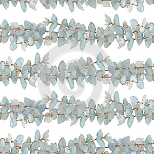 Eucalyptus. Baby Blue. Greenery collection. Seamless pattern. Watercolor hand-drawn art. Artistic illustration.