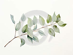 Eucalyptus branch with green leaves isolated on white background Generative AI