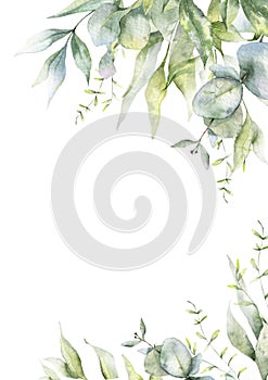 Eucalyptus Branches Watercolor, Floral Frame, Greenery Frame, Floral Arrangement, Green Leaves Composition