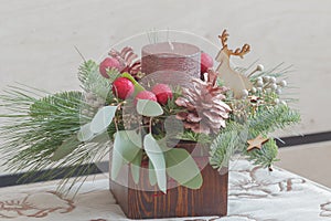 Eucalyptus Christmas festive decoration in wooden container