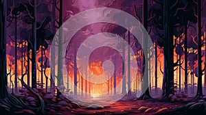 Eucalyptus Forest Firelight: Retrocede 8-bit Distorted Illustration