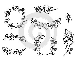 Eucalyptus wreathes and borders bundle. Floral frames hand drawn elements.