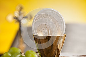 Eucharist symbol of bread and wine, chalice and host, First comm