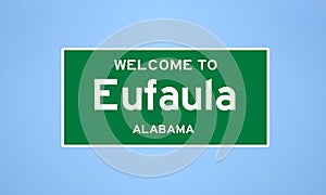 Eufaula, Alabama city limit sign. Town sign from the USA.