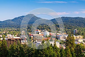 Eugene, Oregon, USA Downtown Cityscape and Mountains photo