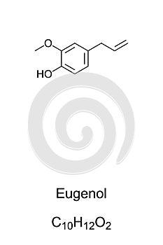 Eugenol, clove odor, chemical structure and formula