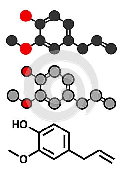 Eugenol herbal essential oil molecule. Present in cloves, nutmeg, etc