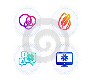 Euler diagram, Hypoallergenic tested and Time management icons set. Monitor settings sign. Vector