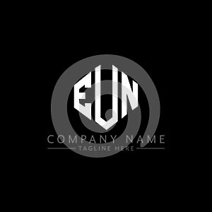 EUN letter logo design with polygon shape. EUN polygon and cube shape logo design. EUN hexagon vector logo template white and