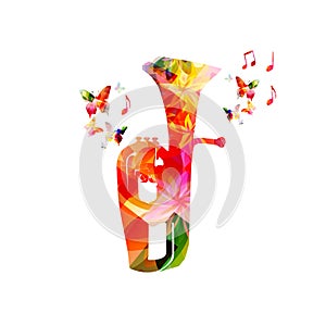 Euphonium with musical notes isolated for live concert events, jazz music festivals and shows, party flyer. Musical promotional po