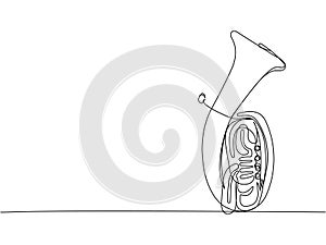 Euphonium one line art. Continuous line drawing of bass, equipment, classic, melody, euphonium, baritone, retro, vintage