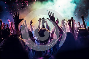 Euphoric Crowd at Music Concert Waving Hands in Harmony - generative AI, AI generated