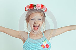 Euphoric girl laughing wanting to embrace, hug you