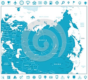 Eurasia map and navigation icons
