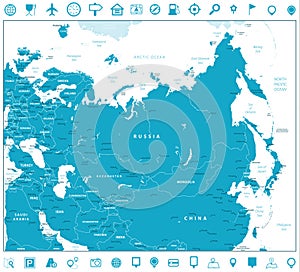 Eurasia map and navigation icons photo