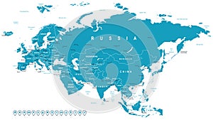 Eurasia - map and navigation labels - illustration.