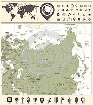 Eurasia map and World Map with navigation icons