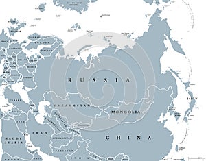 Eurasia political map with countries and borders