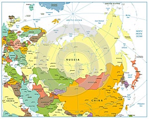 Eurasia political map isolated on white