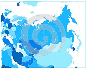 Eurasia political map in shades of blue. No text