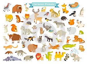Eurasian animals vector illustration. The most complete big vector set of mammals in Eurasia photo