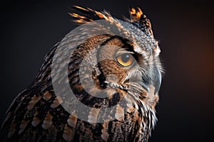 Eurasian Eagle Owl (Bubo bubo) on dark background, Generative AI