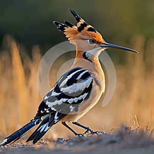 Eurasian hoopoe perched on the ground