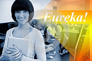 Eureka! against teacher with tablet pc