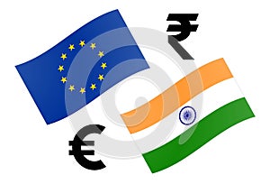 EURINR forex currency pair vector illustration. EU and India flag, with Euro and Indian rupee symbol