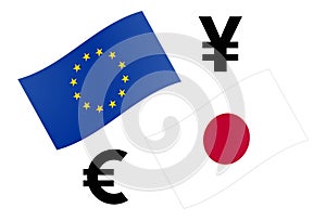 EURJPY forex currency pair vector illustration. EU and Japanese flag, with Euro and Yen symbol
