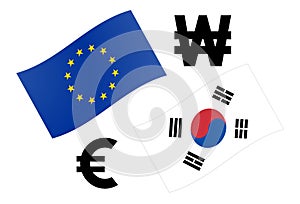 EURKRW forex currency pair vector illustration. EU and South Korean flag, with Euro and Won symbol