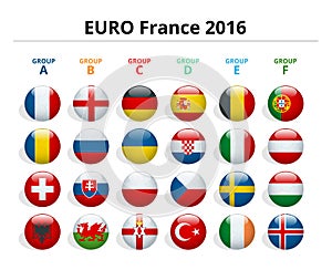 Euro 2016 in France. Flags of European countries participating to the final tournament of Euro 2016 football